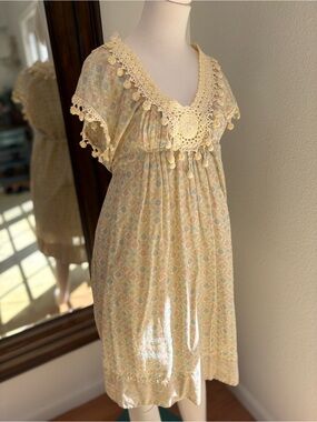Twin-Set Cream and Pastel Floral Crochet-Trim Dress